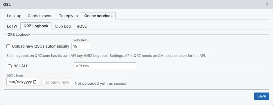 Online QSL settings